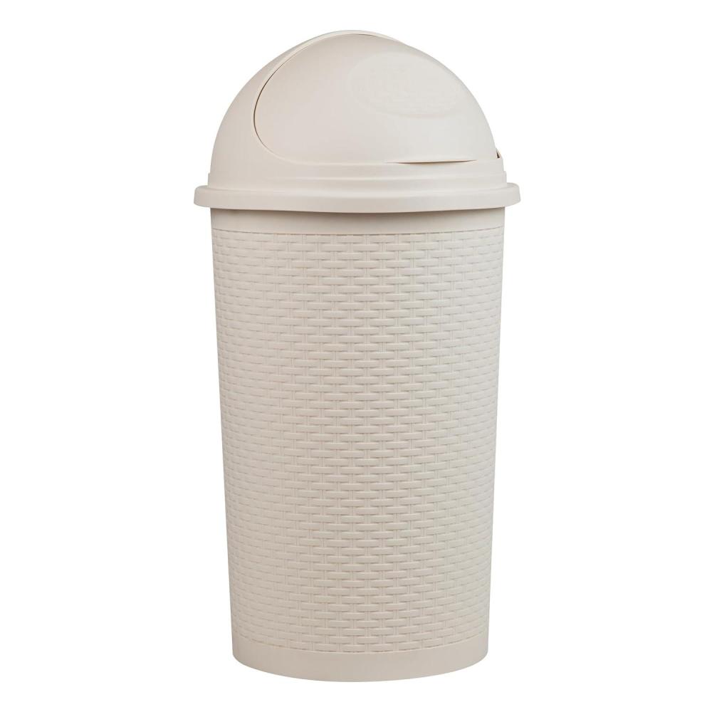 imageMind Reader RollTop Kitchen Garbage Can Trash Can with Lid Wicker Design Plastic 16quot L x 16quot W x 315quot H GrayIvory