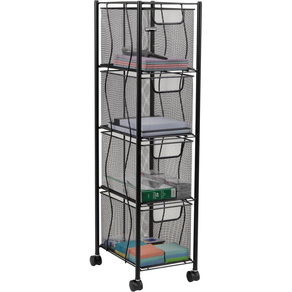 imageMind Reader Rolling Cabinet with Drawers Desk Art Supply Organizer Storage Kitchen Metal Mesh 8quotL x 11quotW x 315quotH Black