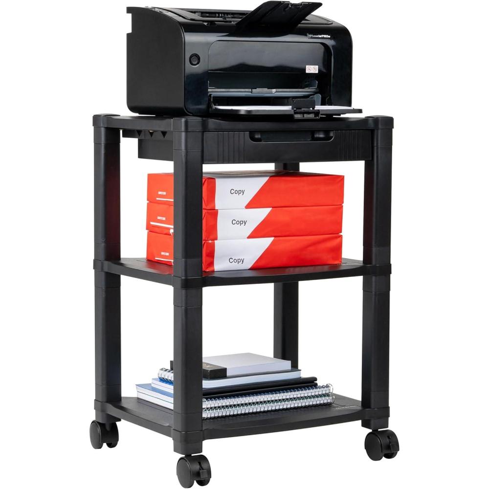 imageMind Reader Rolling Printer Cart Utility Cart Printer Stand Desk Storage Office 1725quotL x 135quotW x 245quotH 3Tier Black