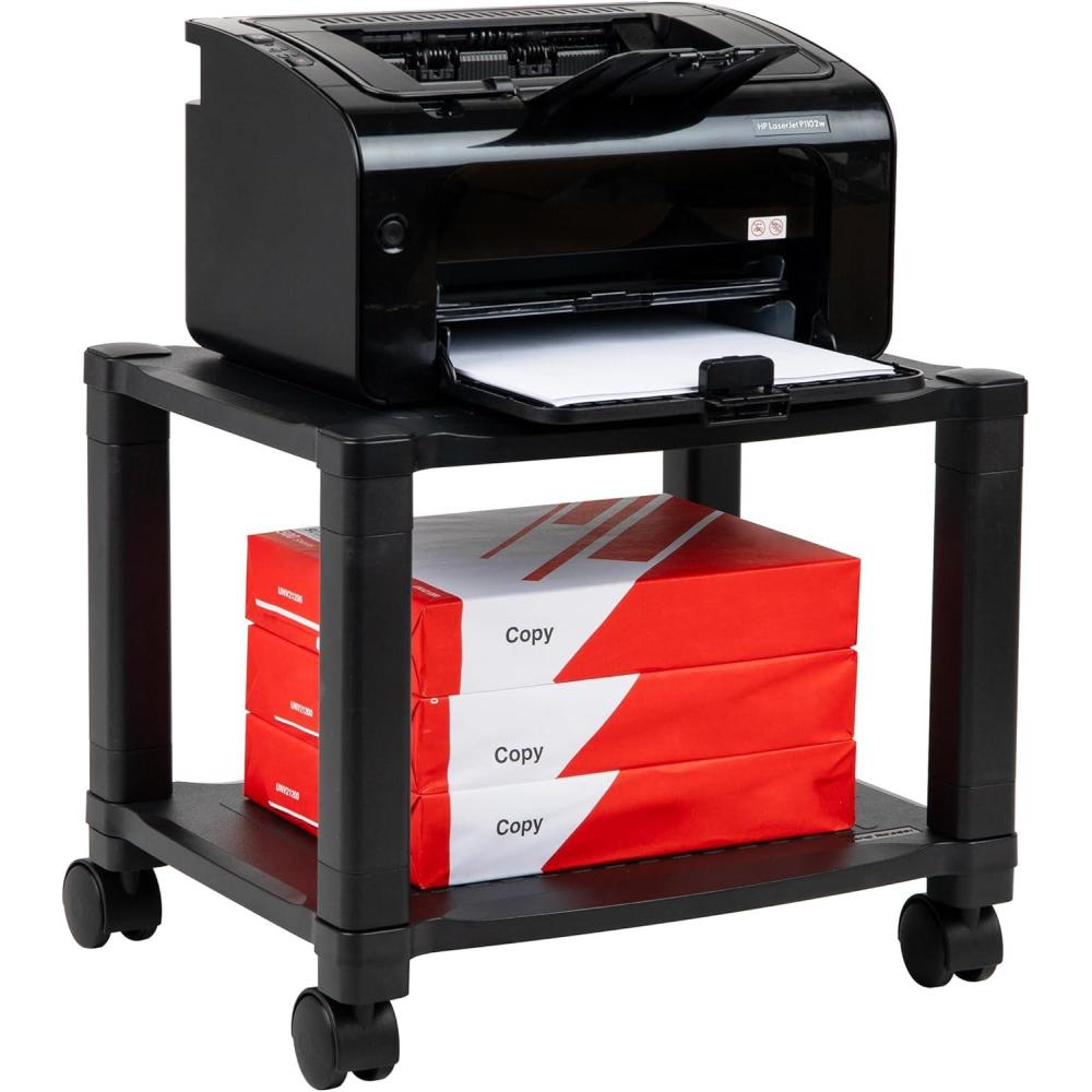imageMind Reader Rolling Printer Cart Utility Cart Printer Stand Under Desk Storage Office MDF 16quot L x 12quot W x 1375quot H Black2Shelves