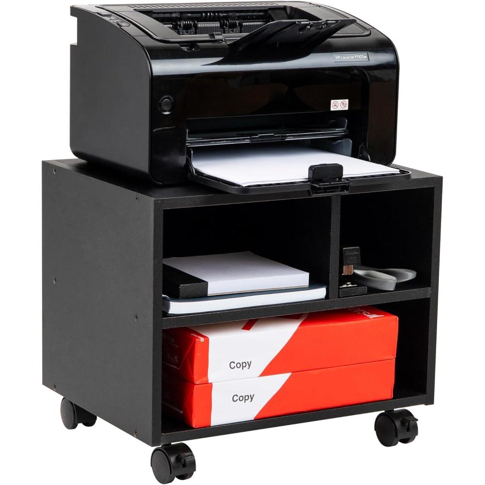imageMind Reader Rolling Printer Cart Utility Cart Printer Stand Under Desk Storage Office MDF 16quot L x 12quot W x 1375quot H Black4Shelves