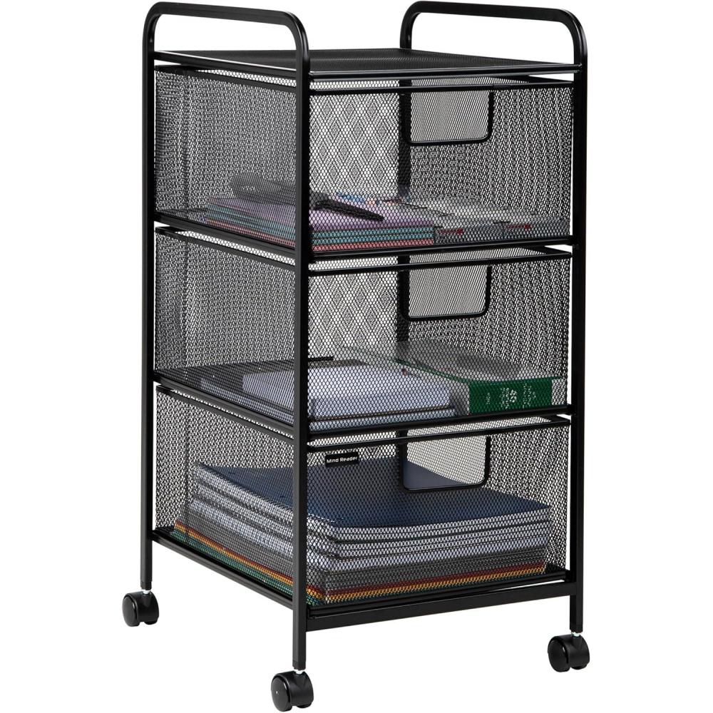 imageMind Reader Rolling Storage Cart with Removable Drawers MultiPurpose Organizer for Office Metal Mesh Black3Drawers