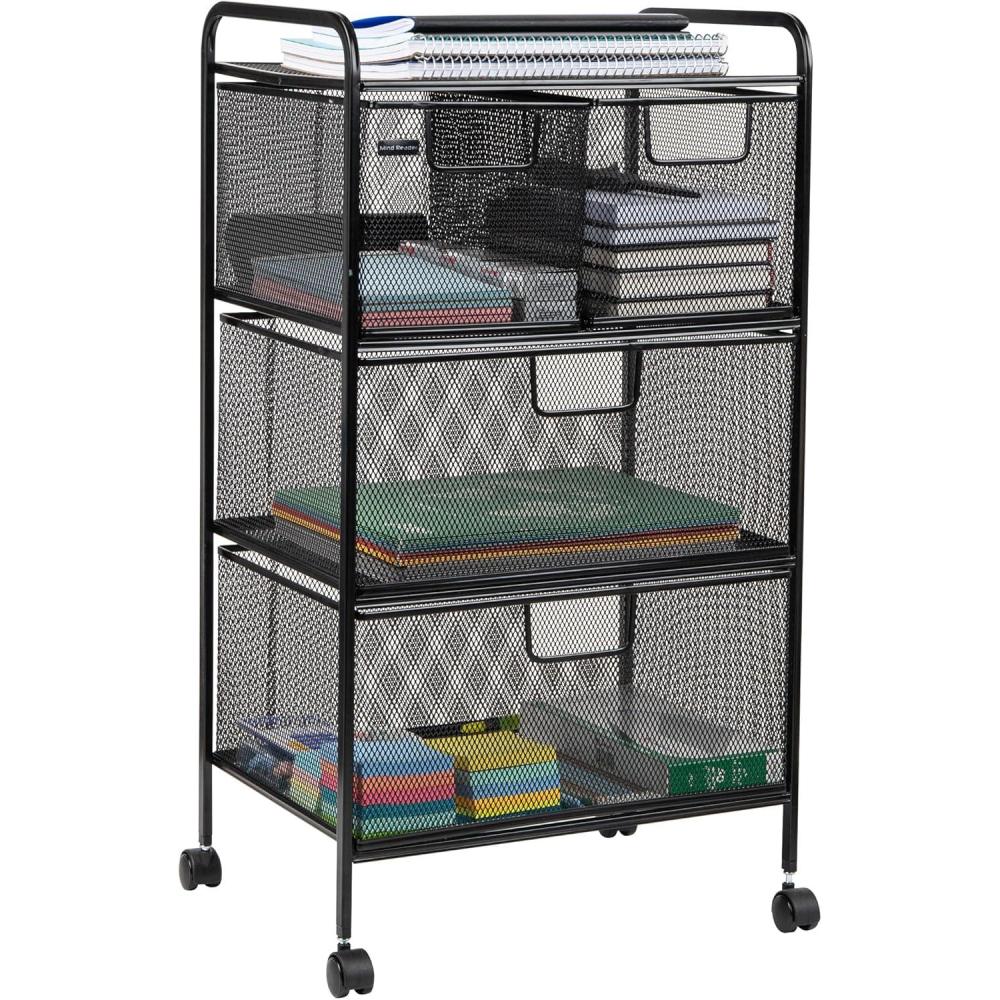 imageMind Reader Rolling Storage Cart with Removable Drawers MultiPurpose Organizer for Office Metal Mesh Black4Drawers