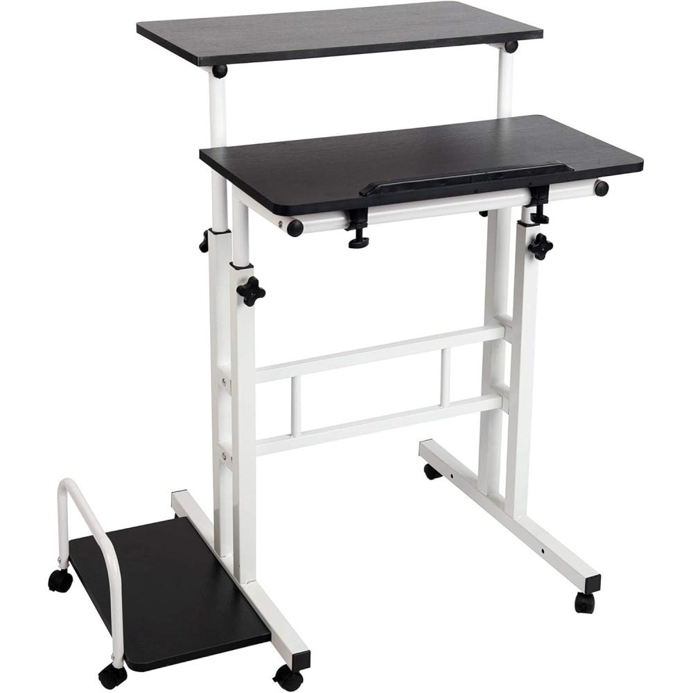 imageMind Reader SDROLLBKWH Mobile Sitting Standing Desk Rolling Reversible Home Office Laptop Workstation with Side Storage Locking Wheels Large BlackWhiteLarge  BlackWhite