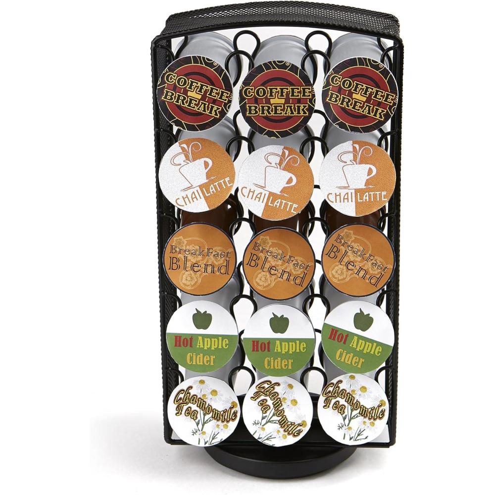 imageMind Reader Single Serve Coffee Pod Carousel 30 Pod Capacity Breakroom Metal Mesh 675quotL x 625quotW x 125quotH SilverBlack 30 Capacity
