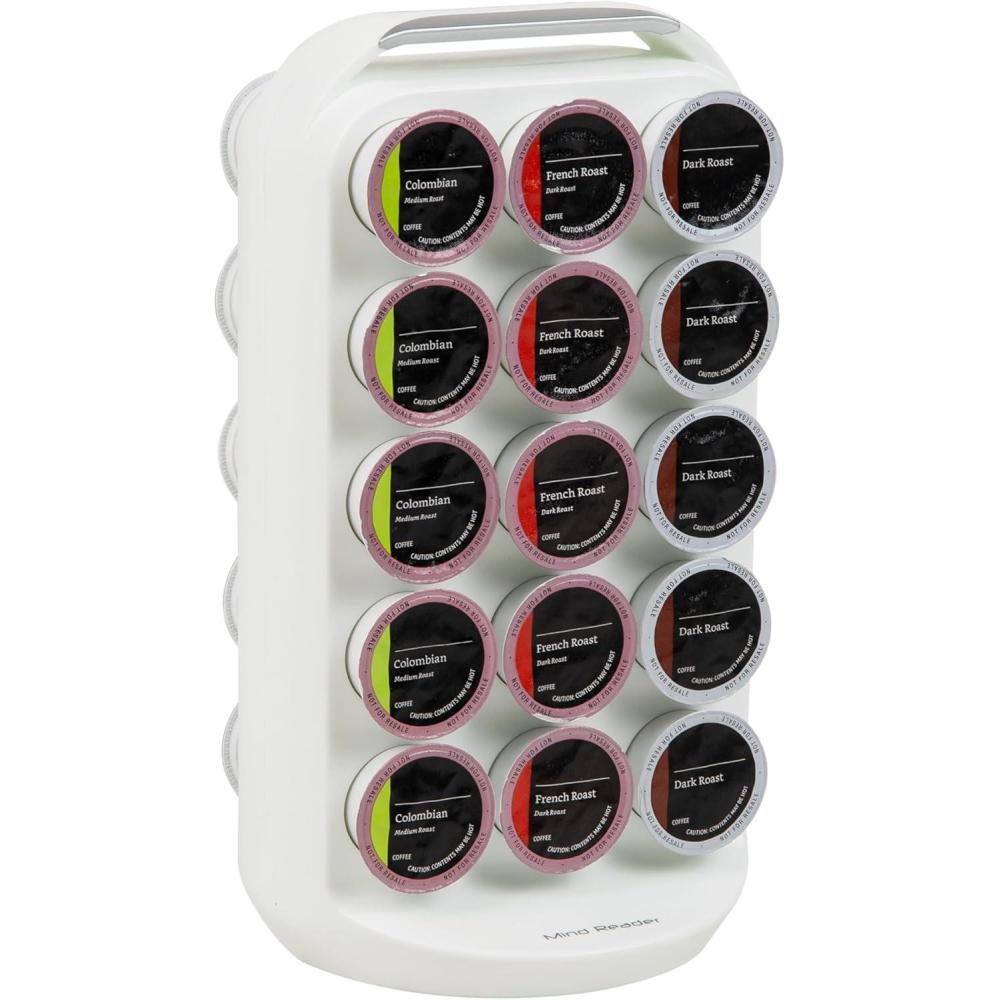 imageMind Reader Single Serve Coffee Pod Carousel 30 Pod Capacity Countertop Organizer 675quotL x 625quotW x 125quotH WhiteWhite