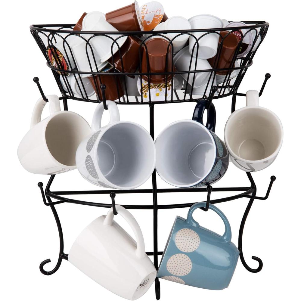 imageMind Reader Single Serve Coffee Pod Organizer ampamp Mug Tree 22 pod and 8 Mug Capacity Metal 9quot L x 9quot W x 1775quot H Black