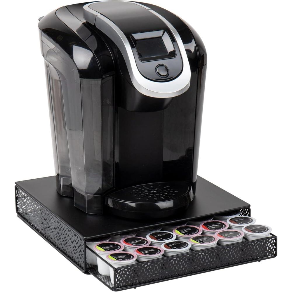 imageMind Reader Single Serve Coffee Pod Organizer with 2 Drawers 72 Pod Capacity Metal Mesh 13quotL x 1275quotW x 5quotH BlackSquare 36 Capacity