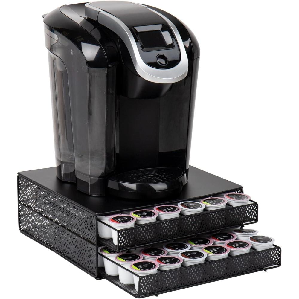 imageMind Reader Single Serve Coffee Pod Organizer with 2 Drawers 72 Pod Capacity Metal Mesh 13quotL x 1275quotW x 5quotH BlackSquare 72 Capacity
