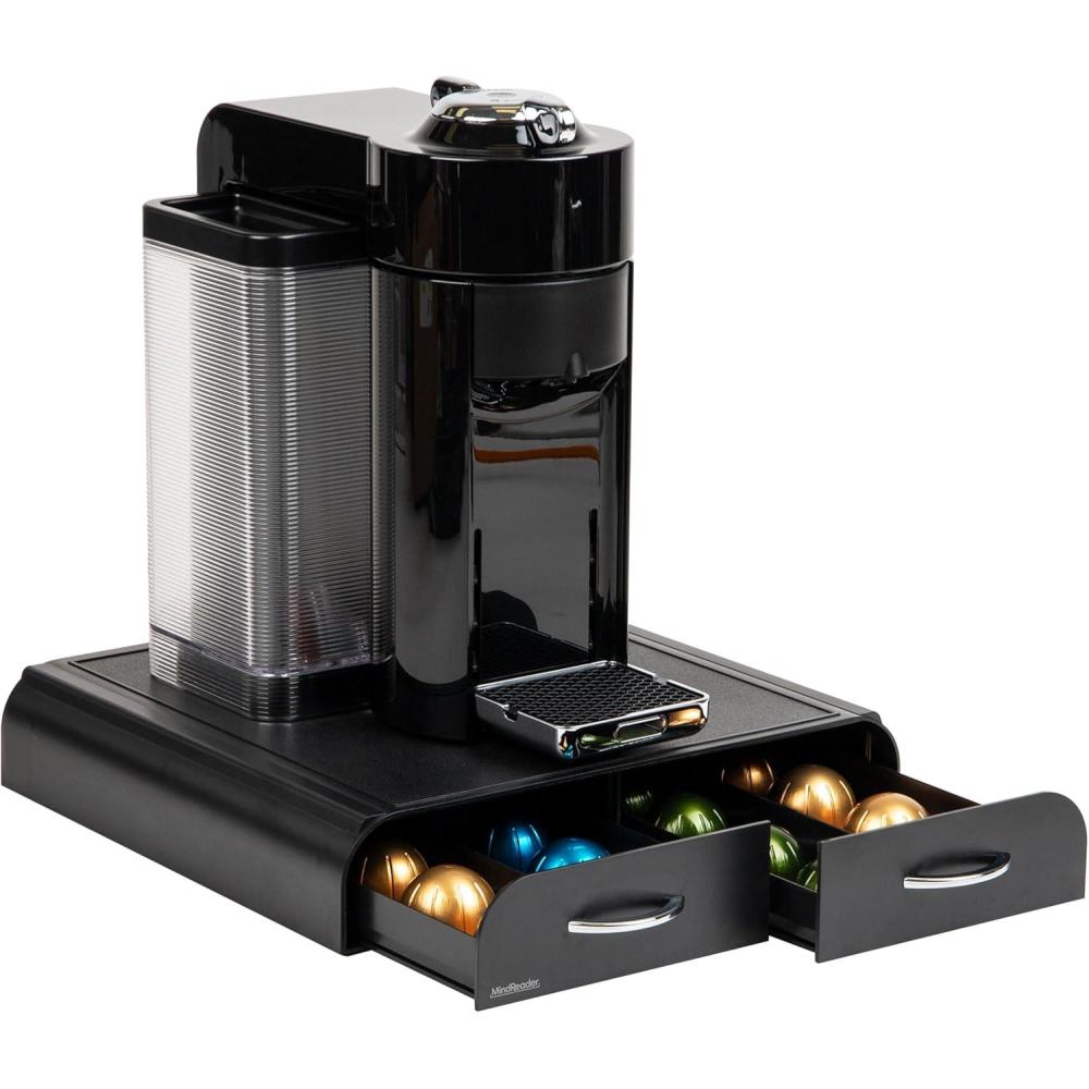 imageMind Reader Single Serve Coffee Pod Organizer with 2 Drawers Compatible with 18 Vertuoline 777 fl oz or 72 Original Nespresso 135 fl oz capsules Plastic 1325quotL x 1275quotW x 25quotH Black