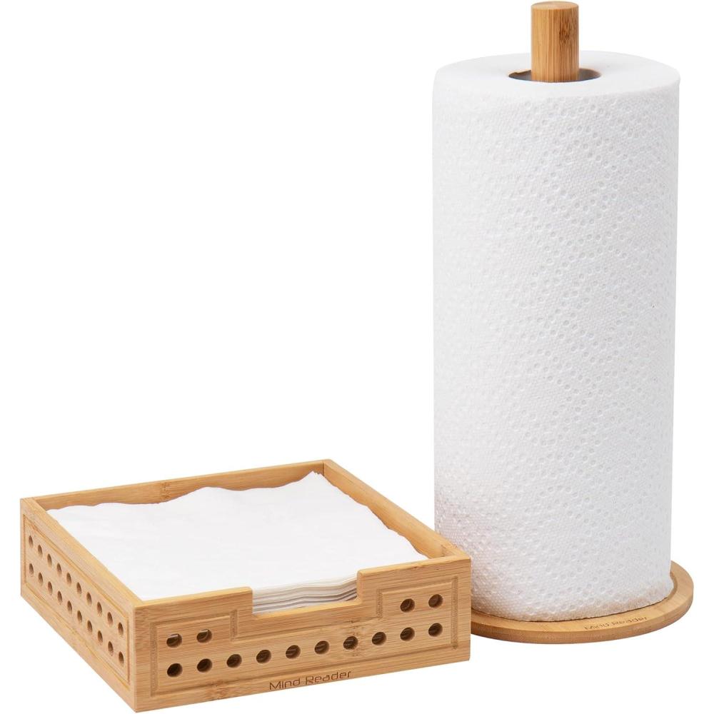 imageMind Reader Soap Dish Liquid Soap Dispenser Toothbrush Holder Rayon from Bamboo 275quot L x 275quot W x 675quot H 3 Pc Set BrownPaper Towel and Napkin Holder