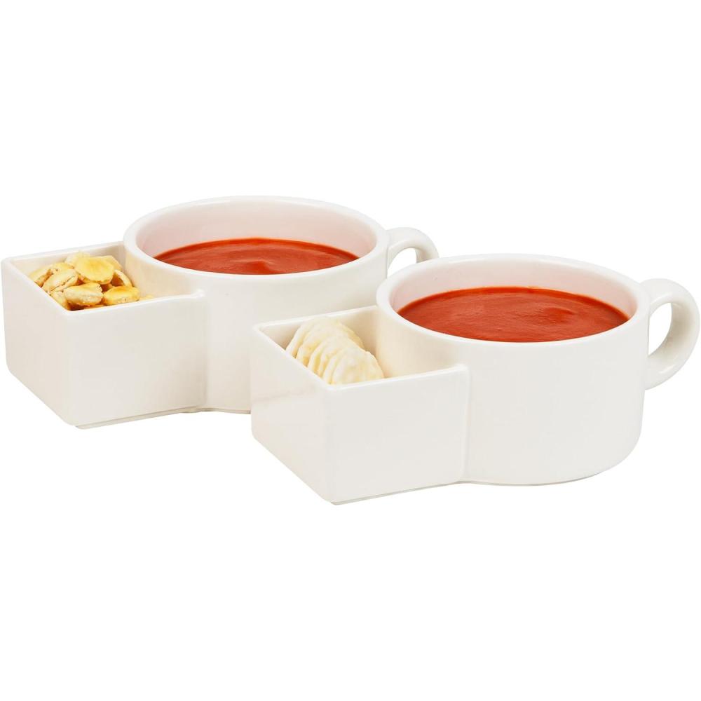 imageMind Reader Soup and Cracker Bowls with Handles Microwave Safe Kitchen Ceramic 75quot L x 45quot W x 25quot H Set of 2 White