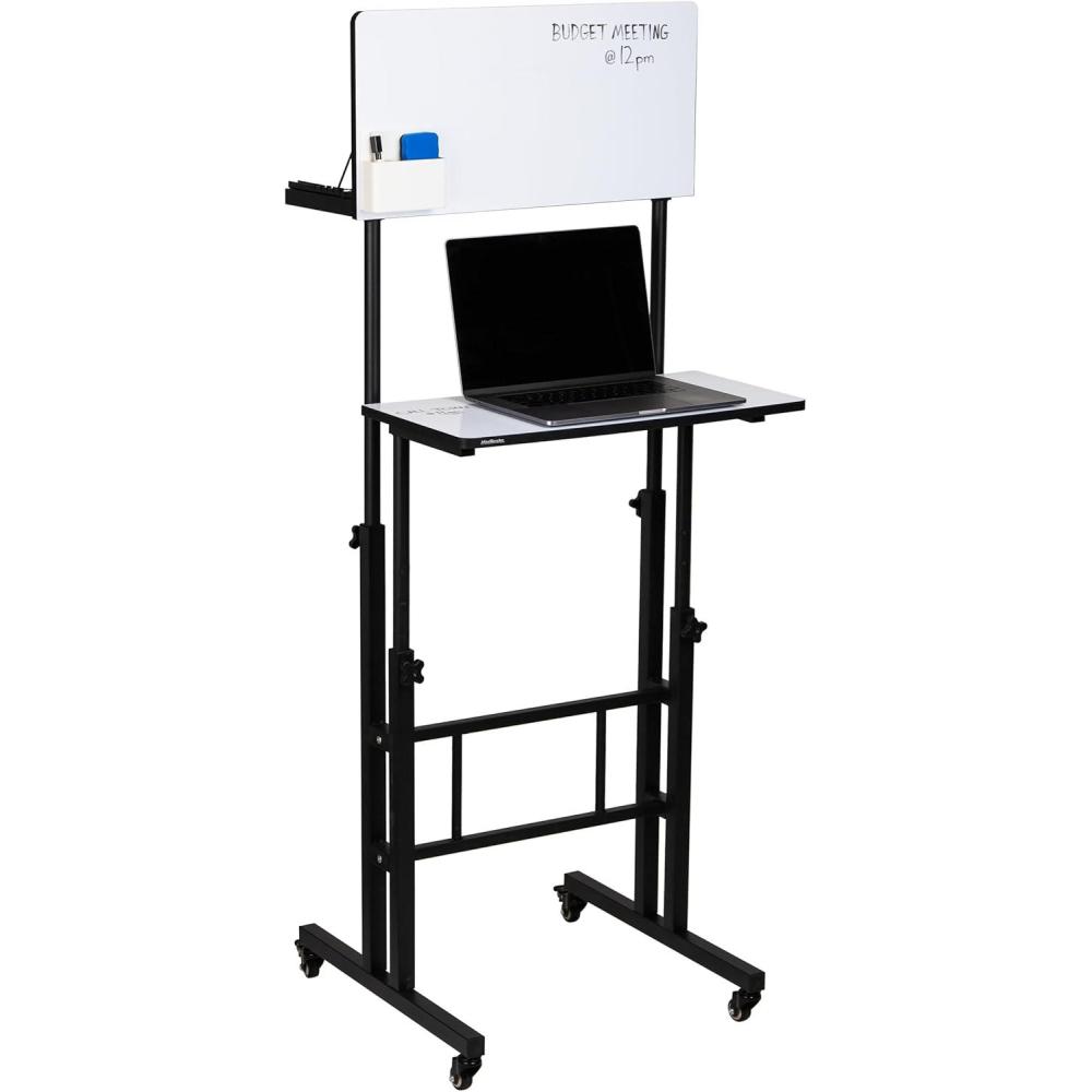 imageMind Reader Standing Whiteboard Desk Adjustable Height Computer Desk Laptop Desk Portable Rolling 21quot L x 215quot W x 685quot H White