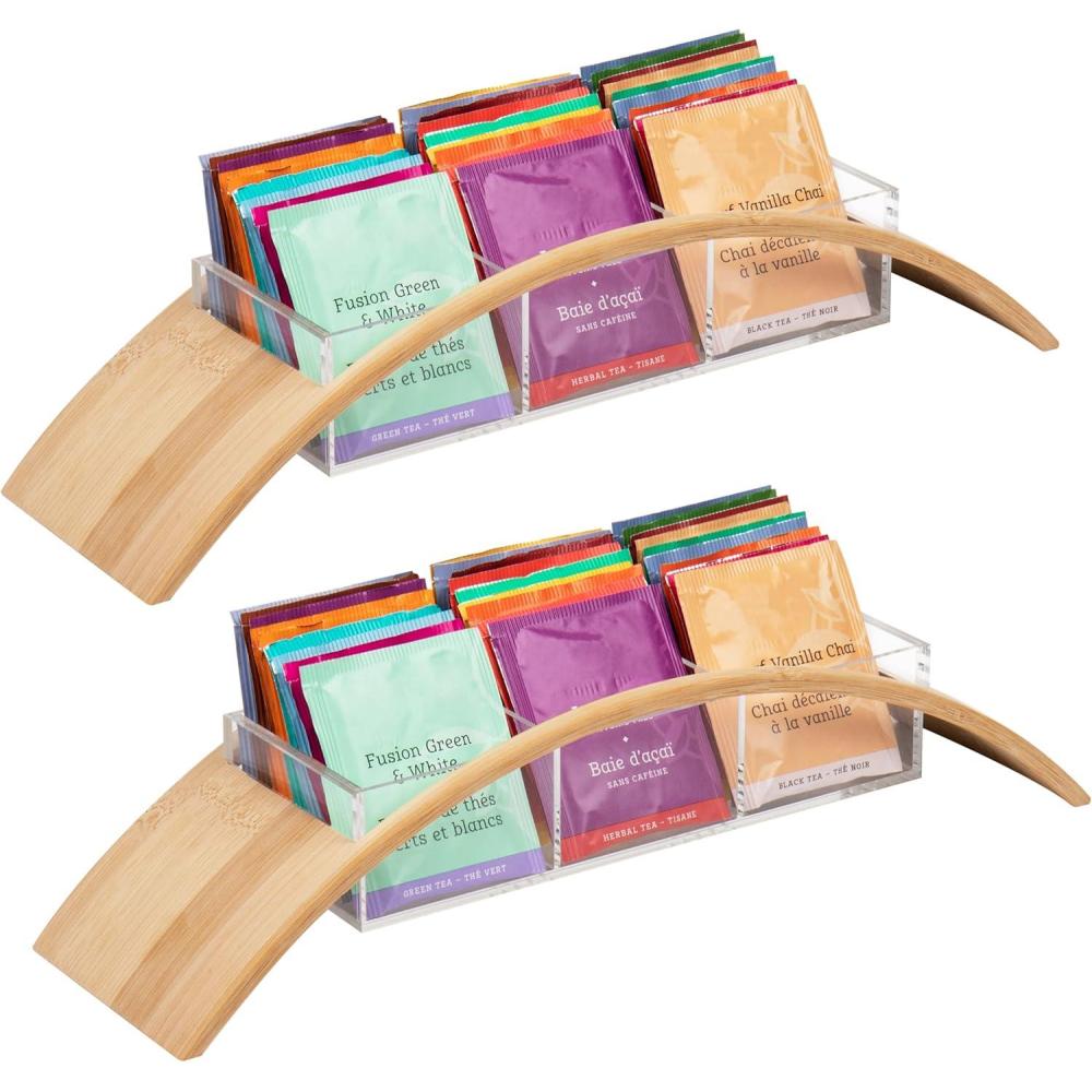 imageMind Reader Tea Bag Organizer Tea Station Countertop Storage Acrylic 625quot L x 9quot W x 55quot H BrownTea Bag Caddy  Set of 2