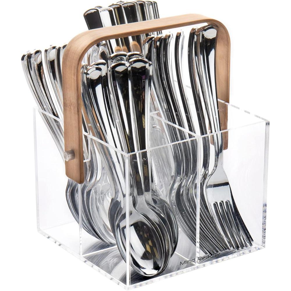 imageMind Reader Tea Bag Organizer Tea Station Countertop Storage Acrylic 625quot L x 9quot W x 55quot H BrownUtensil Caddy