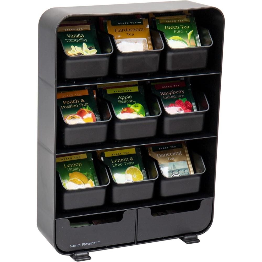 imageMind Reader Tea Bag Organizer Tea Station Organizer Countertop Storage Kitchen Plastic 1025quotL x 325quotW x 1375quotH RedBlack