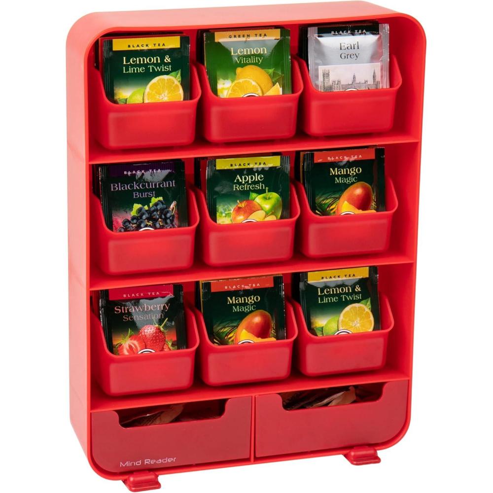 imageMind Reader Tea Bag Organizer Tea Station Organizer Countertop Storage Kitchen Plastic 1025quotL x 325quotW x 1375quotH RedRed