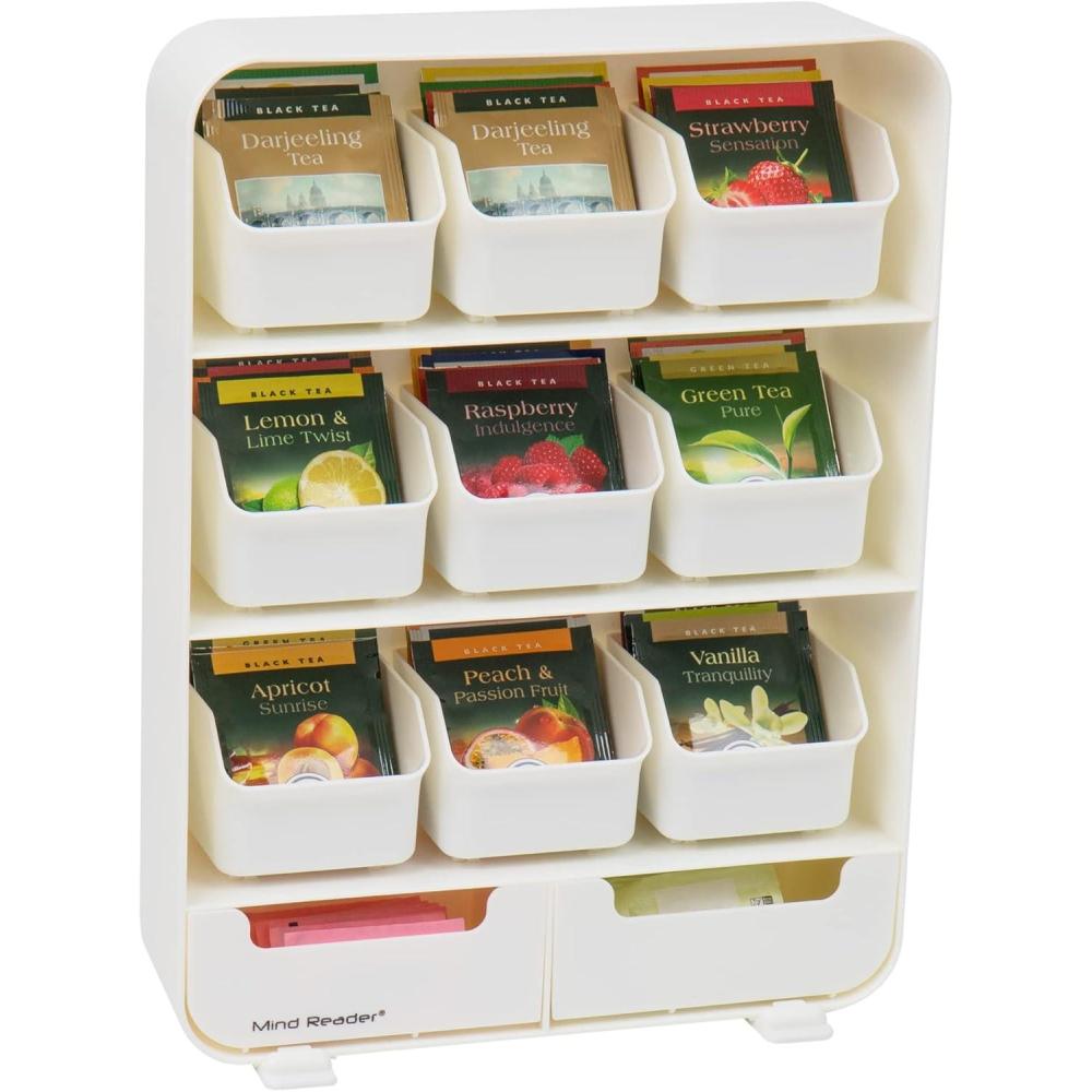 imageMind Reader Tea Bag Organizer Tea Station Organizer Countertop Storage Kitchen Plastic 1025quotL x 325quotW x 1375quotH RedWhite