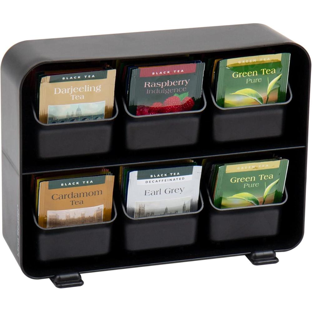 imageMind Reader Tea Bag Organizer Tea Station Organizer Countertop Storage Kitchen Plastic 1025quotL x 325quotW x 775quotH WhiteBlack