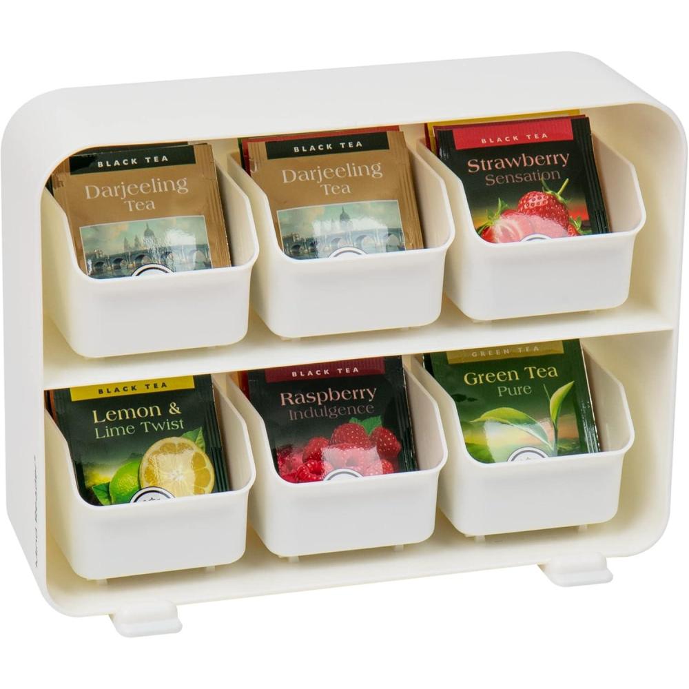 imageMind Reader Tea Bag Organizer Tea Station Organizer Countertop Storage Kitchen Plastic 1025quotL x 325quotW x 775quotH WhiteWhite