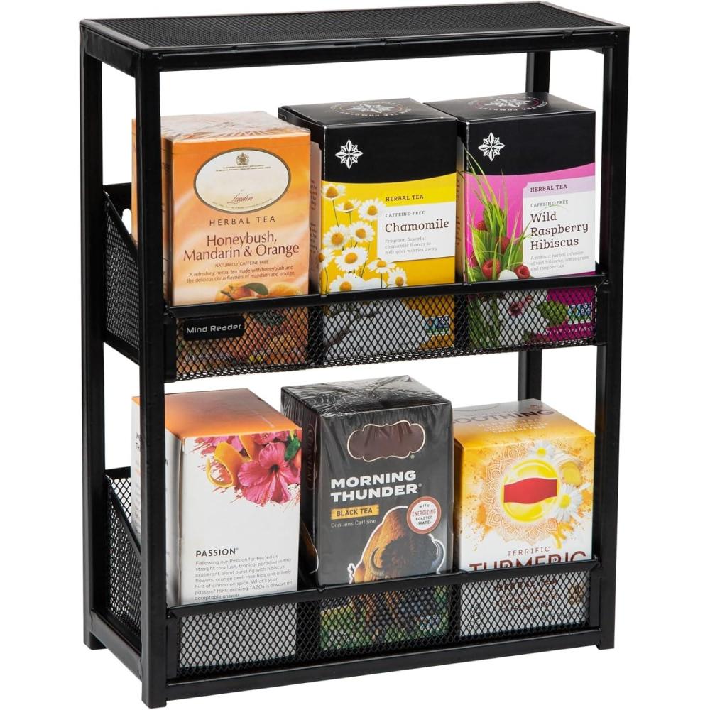 imageMind Reader Tea Box Organizer Tea Station Organizer Countertop Kitchen Metal Mesh 1125quot L x 475quot W x 1425quot H Black