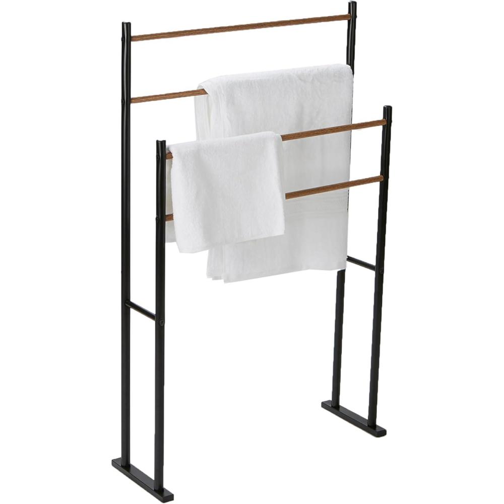imageMind Reader Towel Rack Bathroom Storage Drying Stand Hot Tub Accessory Freestanding Metal 226quot L x 12quot W x 36quot H BlackBlack