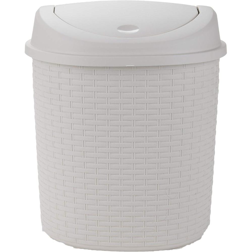 imageMind Reader Trash Can 55L 15 gal Capacity Bathroom Decor Hands Free Lid Square 775quot L x 775quot W x 11quot H IvoryIvory