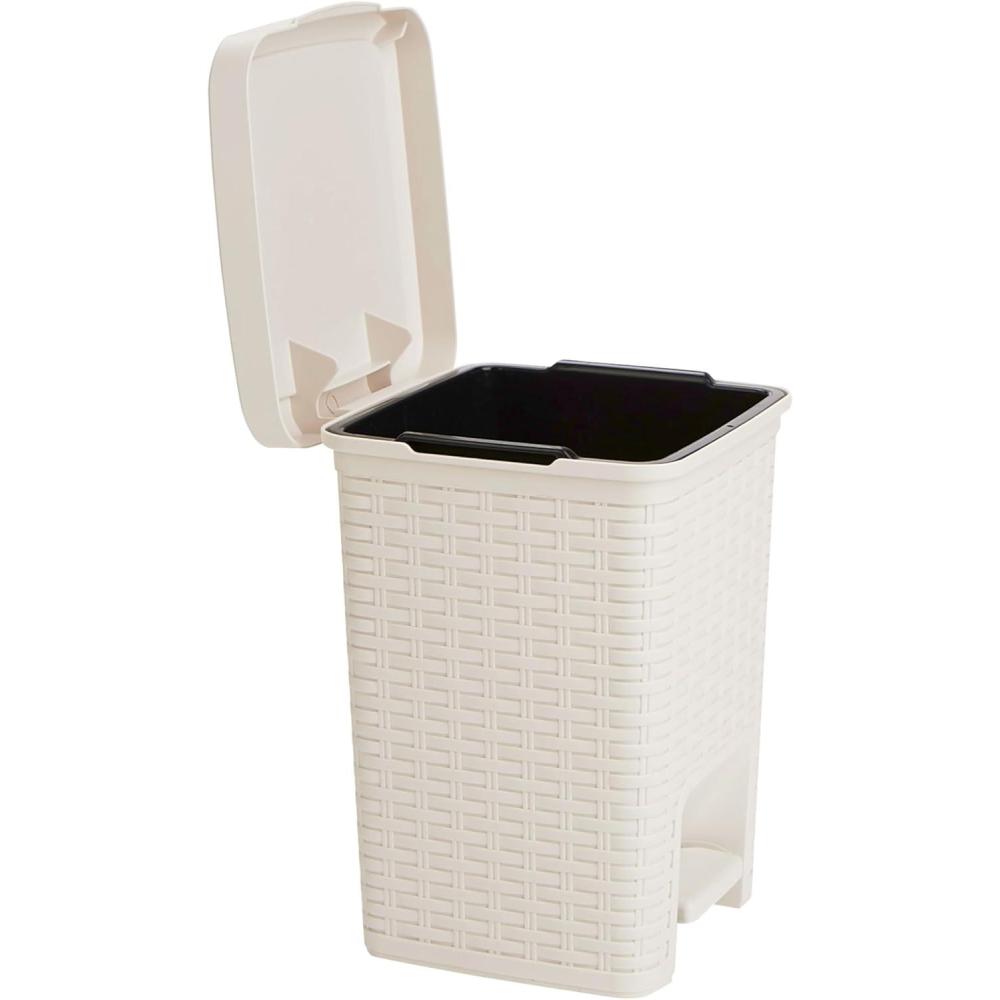 imageMind Reader Trash Can 55L 15 gal Capacity Bathroom Decor Hands Free Lid Square 775quot L x 775quot W x 11quot H IvoryIvory Square Bin