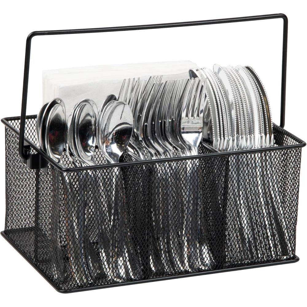 imageMind Reader Utensil Holder Silverware Organizer Caddy Cutlery Holder Kitchen Metal Mesh 10quotL x 7quotW x 475quotH Black