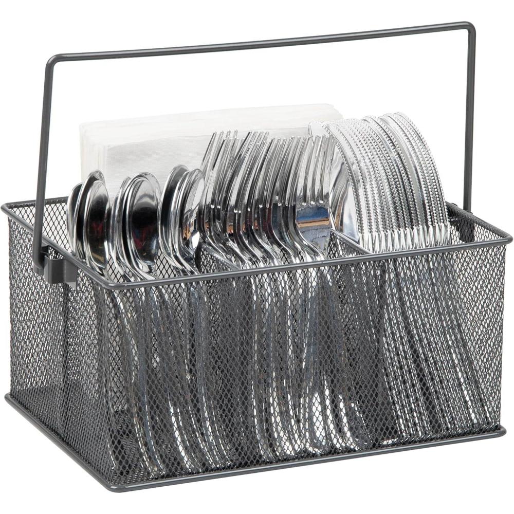 imageMind Reader Utensil Holder Silverware Organizer Caddy Cutlery Holder Kitchen Metal Mesh 10quotL x 7quotW x 475quotH Gray