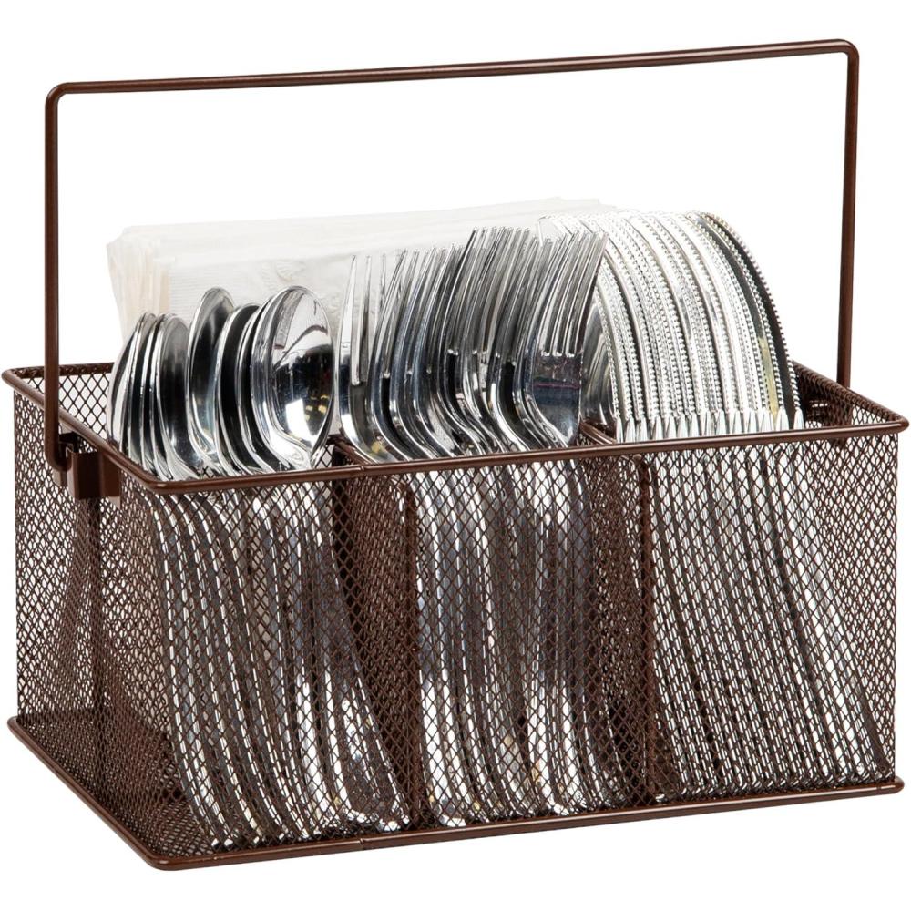 imageMind Reader Utensil Holder Silverware Organizer Caddy Cutlery Holder Kitchen Metal Mesh 10quotL x 7quotW x 475quotH Silver4 Compartments