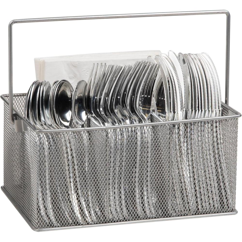 imageMind Reader Utensil Holder Silverware Organizer Caddy Cutlery Holder Kitchen Metal Mesh 10quotL x 7quotW x 475quotH SilverSingle