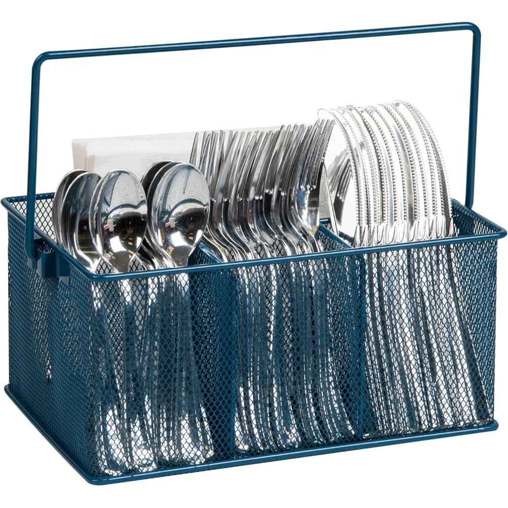 imageMind Reader Utensil Holder Silverware Organizer Caddy Cutlery Holder Kitchen Metal Mesh 10quotL x 7quotW x 475quotH Turquoise
