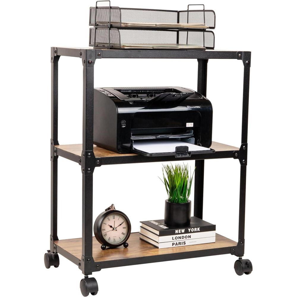 imageMind Reader Woodland Collection Rolling 4Tier Cart Utility Cart Bar Cart Omnidirectional Smooth Gliding Lockable Wheels Wood and Metal Brown3 Tier