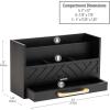 Mind Reader 5-Compartment Desktop Organizer, Rustic Wooden Storage Rack with Drawer for Papers, Accessories, and Office Supplies, 12.5″ L x 4.25″ W x 7.5″ H, Black