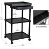 Mind Reader Bar Cart, Rolling, Utility Cart, 3-Tier, Coffee Cart, Bathroom, Kitchen, Plastic, 20″L x 15″W x 34.5″H, Black(Black)