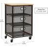 Mind Reader Cart with Covered Compartment, Office Organizer, Storage, 3-Tier, Office, Metal, 15.5″ L x 11″ W x 28.25″ H, Black(3-Drawers with Wood Top)