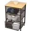 Mind Reader Cart with Covered Compartment, Office Organizer, Storage, 3-Tier, Office, Metal, 15.5″ L x 11″ W x 28.25″ H, Black(3-Drawers with Wood Top)