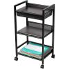 Mind Reader Cart with Covered Compartment, Office Organizer, Storage, 3-Tier, Office, Metal, 15.5″ L x 11″ W x 28.25″ H, Black(3-Tier with Handles)