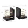 Mind Reader Decorative Basket Bookends, Office Decor with Storage, Wood and Metal, Set of 2, Black and Gold