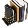 Mind Reader Decorative Basket Bookends, Office Decor with Storage, Wood and Metal, Set of 2, Black and Gold