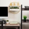 Mind Reader Floating Round Wall Shelves, Gold Metal Frame with Dual White Display Shelves, Decorative Wall-Mounted Organizer for Living Room, Office, or Bathroom, Metal. MDF, White
