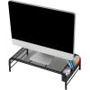 Mind Reader Monitor Stand, Ventilated Laptop Riser, Desktop Organizer, Side Storage, Metal Mesh, 20″L x 11.5″W x 5.5″H, Silver(Black)