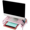 Mind Reader Monitor Stand, Ventilated Laptop Riser, Paper Tray, Storage, Office, Metal Mesh, 20″L x 11.5″W x 5.5″H, Black(Pink)