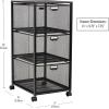 Mind Reader Multipurpose Cart with Drawers, Rolling Office Organizer and Storage Cabinet, Metal Mesh, Black(3-Drawers)