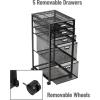Mind Reader Multipurpose Cart with Drawers, Rolling Office Organizer and Storage Cabinet, Metal Mesh, Black(5-Drawers)