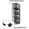 Mind Reader Rolling Cabinet with Drawers, Desk Art Supply Organizer, Storage, Kitchen, Metal Mesh, 8″L x 11″W x 31.5″H, Black