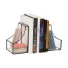 Mind Reader Terrarium Bookends, Decorative Book Holders with Storage, Modern Organizer for Desk or Shelf, Glass, Metal, Set of 2, Black(Black)