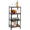 Mind Reader Woodland Collection, Rolling 4-Tier Cart, Utility Cart, Bar Cart, Omnidirectional Smooth Gliding Lockable Wheels, Wood and Metal, Brown(4 Tier)