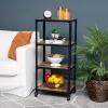 Mind Reader Woodland Collection, Rolling 4-Tier Cart, Utility Cart, Bar Cart, Omnidirectional Smooth Gliding Lockable Wheels, Wood and Metal, Brown(4 Tier)